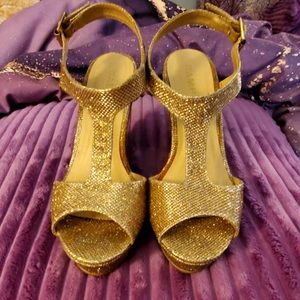 Gold Glitter Wedge Heels Size 8